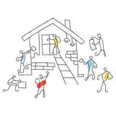 People Building a House minimalist vector illustration