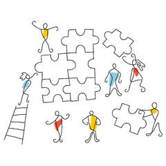 People solving a puzzle teamwork concept vector illustration