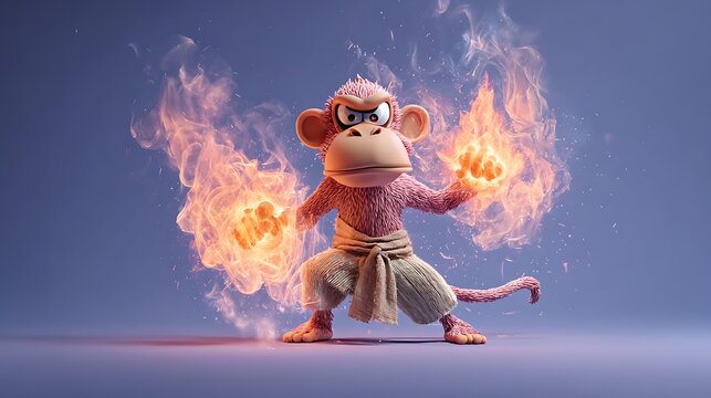 3d fire powered monkey cartoon character