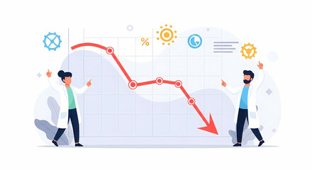 Scientists Analyze Falling Chart — Negative Trend
