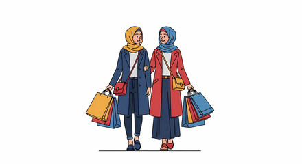 Two Muslim Women Shopping with Bags &mdash; Friendship and Leisure
