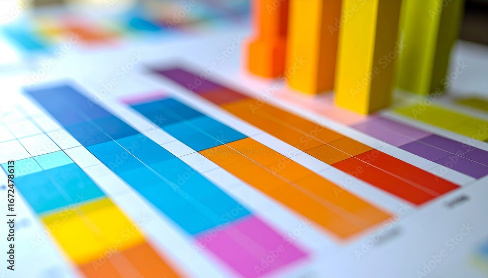 Poster vibrant bar graph displaying business data on white paper analysis