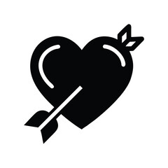 Black silhouette of a heart pierced by an arrow isolated on white background isolated on transparent background