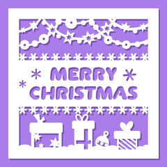 Laser cutting Christmas card template with the inscription 