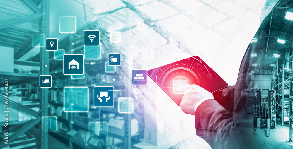 Poster smart warehouse management system with innovative internet of things technology to identify package 