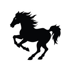 Silhouette of a powerful black horse in motion isolated on white background isolated on transparent background