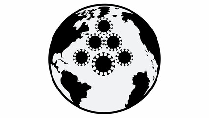 Obraz premium Illustration of a world globe with virus icons clustered in the center in black and white design style | editable eps vectors silhouette
