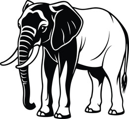 Obraz premium Majestic standing elephant silhouette with prominent tusks isolated on white background isolated on transparent background