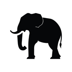 A striking black silhouette of an african elephant standing majestically isolated on white background isolated on transparent background