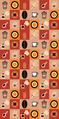 Vector drawing geometric pattern coffee pattern coffee beans background coffee tones design elements