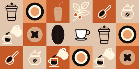 Vector drawing geometric pattern coffee pattern coffee beans background coffee tones design elements
