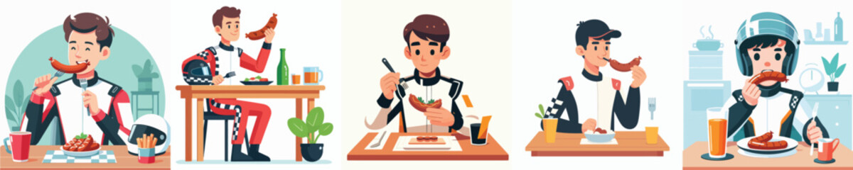 racer character vector eating sausage