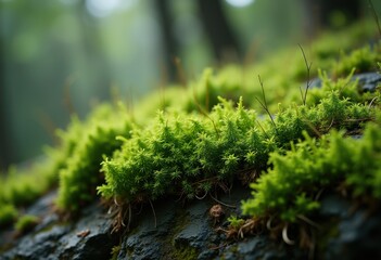 lush green moss textured stone surface capturing softness rustic beauty, nature, flora, rock, detail, wilderness, pattern, macro, landscape, growth, lichen