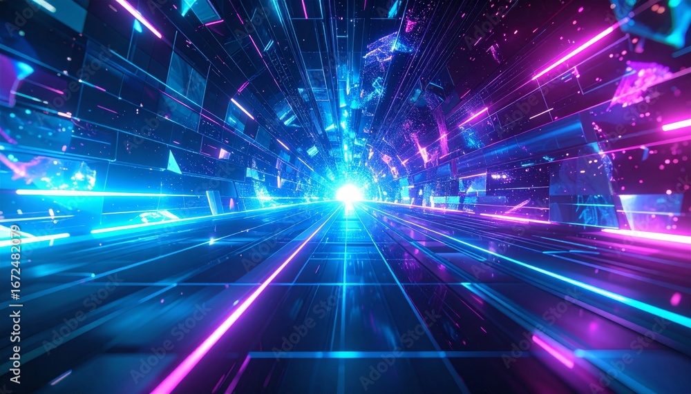 Aufkleber abstract neon tunnel with glowing light effect in a technological background