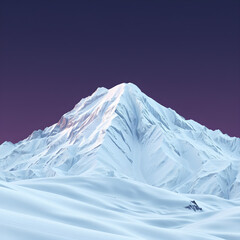 Snow covered mountain peak against dark purple sky winter