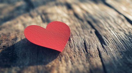 Fototapeta premium Red paper heart on rustic wooden surface 