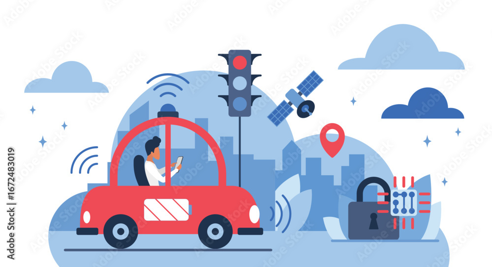 Poster autonomous vehicle using cloud computing, gps, and ai for navigation, security, and connectivity in 