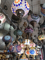 shop with oriental souvenirs, decorative elements, lamps, dishes