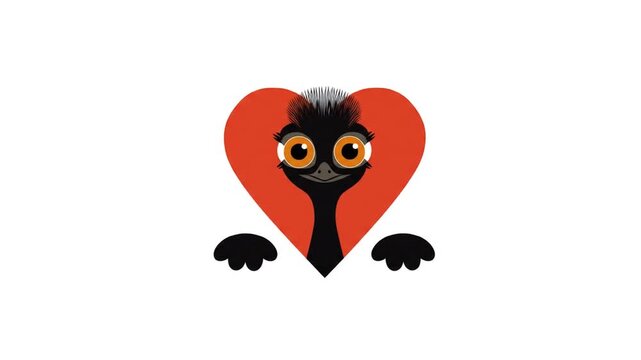 Cute cartoon emu heart illustration