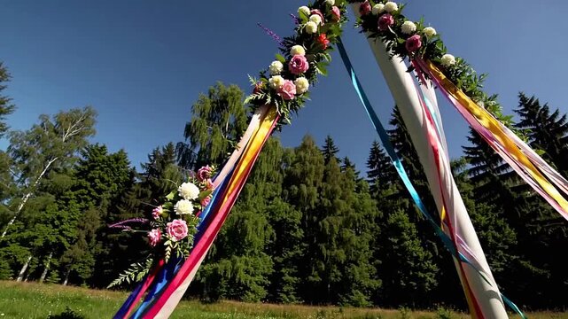 Swedish maypole Swedish maypole on green summer meadow. summer