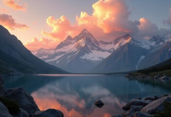 majestic mountain range surrounded clouds sunset illuminated warm hues, rainbow, lgbtq, lgbt, pride, colorful, love, equality, nature, sky, landscape