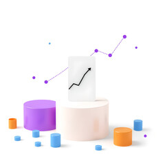 Colorful geometric shapes with upward trending graph icon abstract analytics