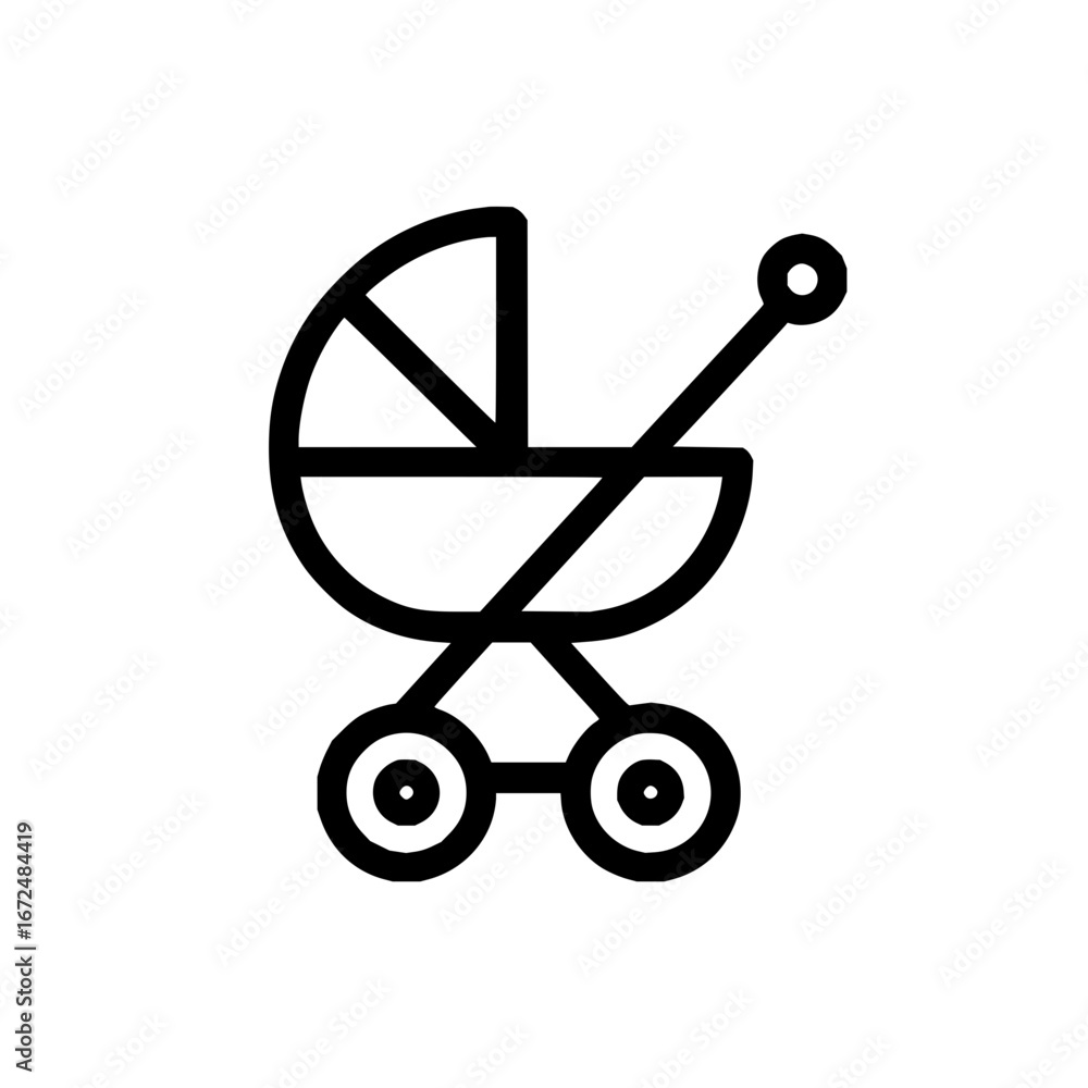 Aufkleber a simple line drawing of a baby carriage with a hood and handle on a white background in vector form