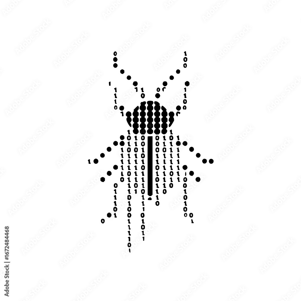 Aufkleber a binary spider with zeros and ones forming its body and legs on a white isolated background image