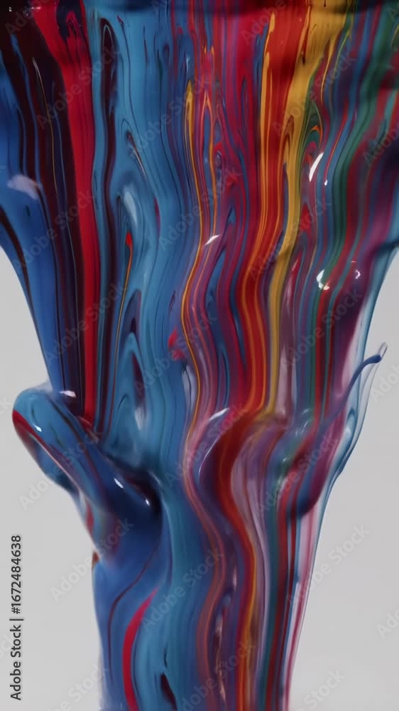 Fototapete vibrant paint streams converging, blending dynamic colors across white background, creating fluid ab