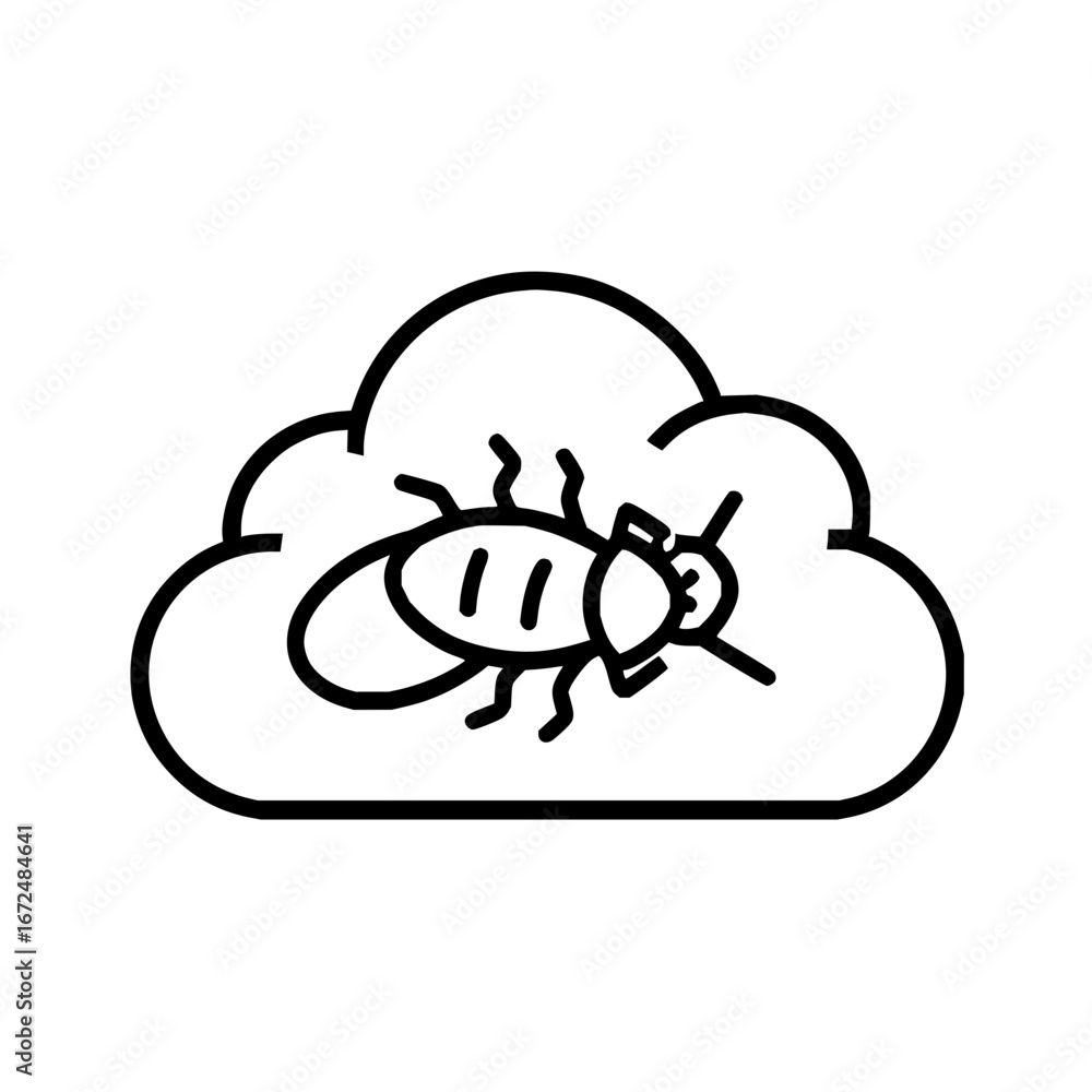 Poster a simple line drawing of a bug with antennae and legs inside of a cloud shape on a white background
