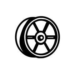 Obraz premium Illustration of a black and white spoked wheel with a tire and central hub on a white background view