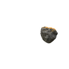 Gray rock formation with orange grass on white background stone grey