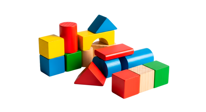 Colorful wooden toys of letters and numbers Isolated on a White background