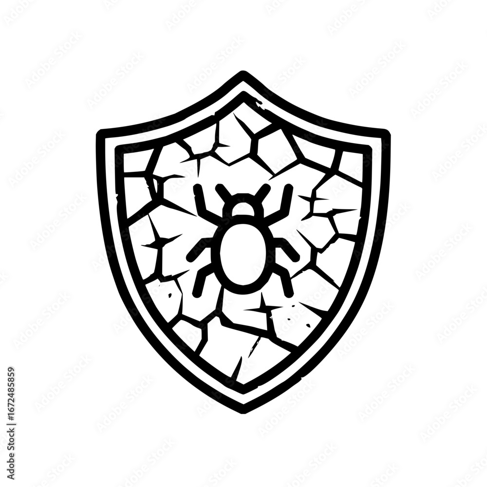Poster a cracked shield with a beetle in the center indicating a vulnerability or a weakness in the defense