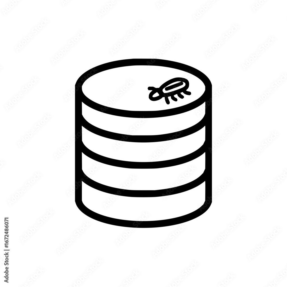 Poster illustration of a cylindrical object with horizontal lines and a small insect on the top surface des