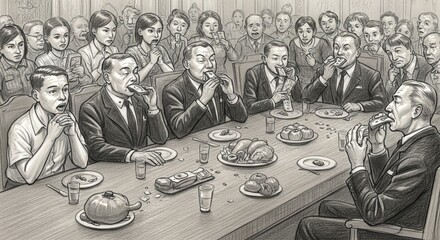 People Eating Money at Dinner Table