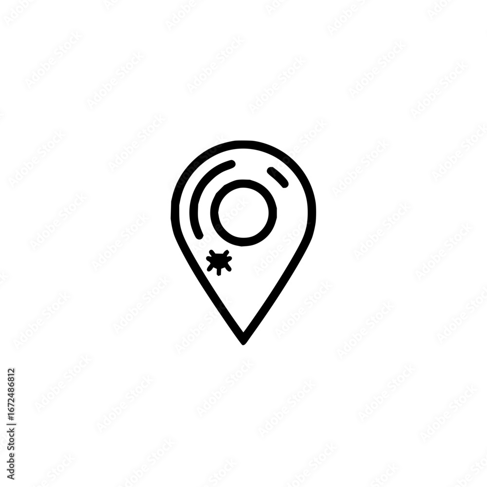 Poster a location pin icon with a circle and a small star inside indicating a specific marked destination p