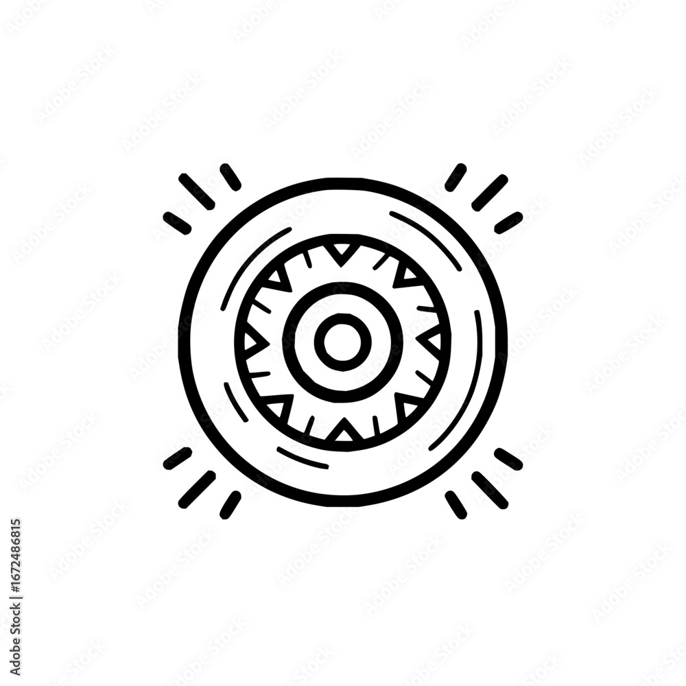 Poster circular emblem with triangular patterns and radiating lines in a hand drawn style illustration desi