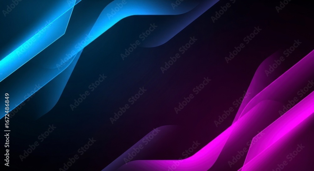 Poster a dynamic design features overlapping, glowing lines of vibrant blue and fuchsia, creating a strikin