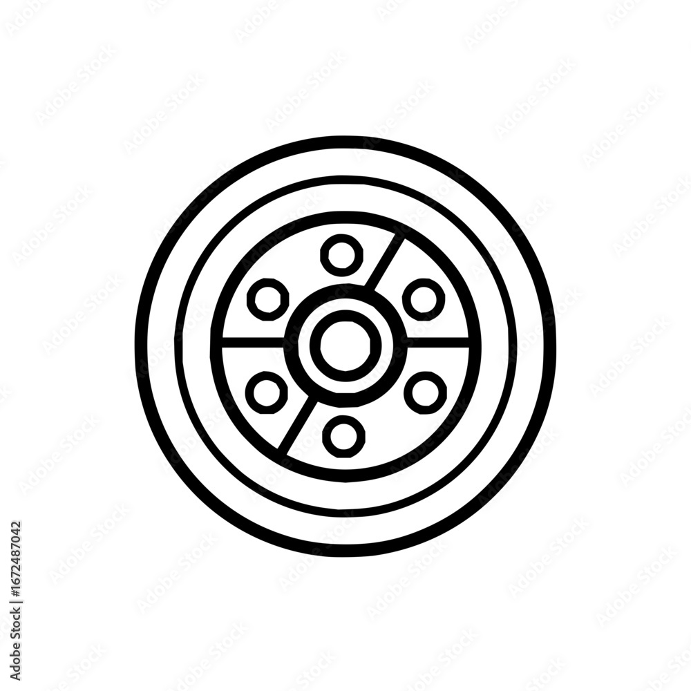 Aufkleber a black and white line drawing of a circular object with smaller circles inside and outer concentric