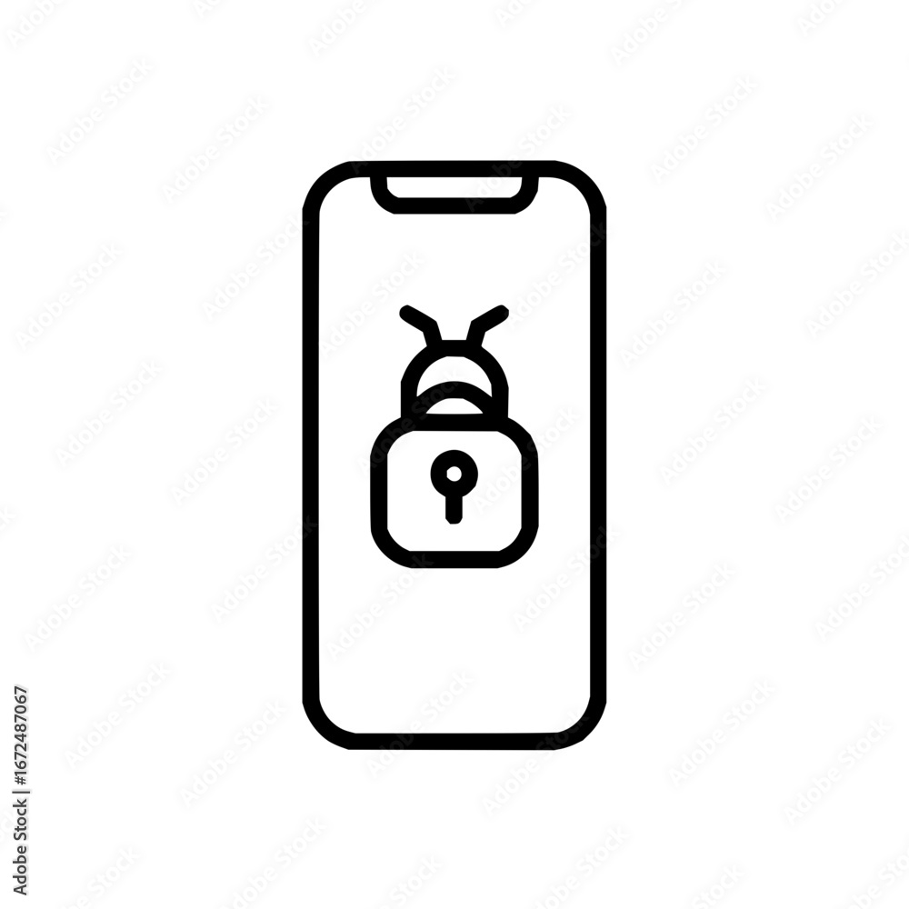Poster illustration of a smartphone displaying a padlock with antennae indicating a security vulnerability