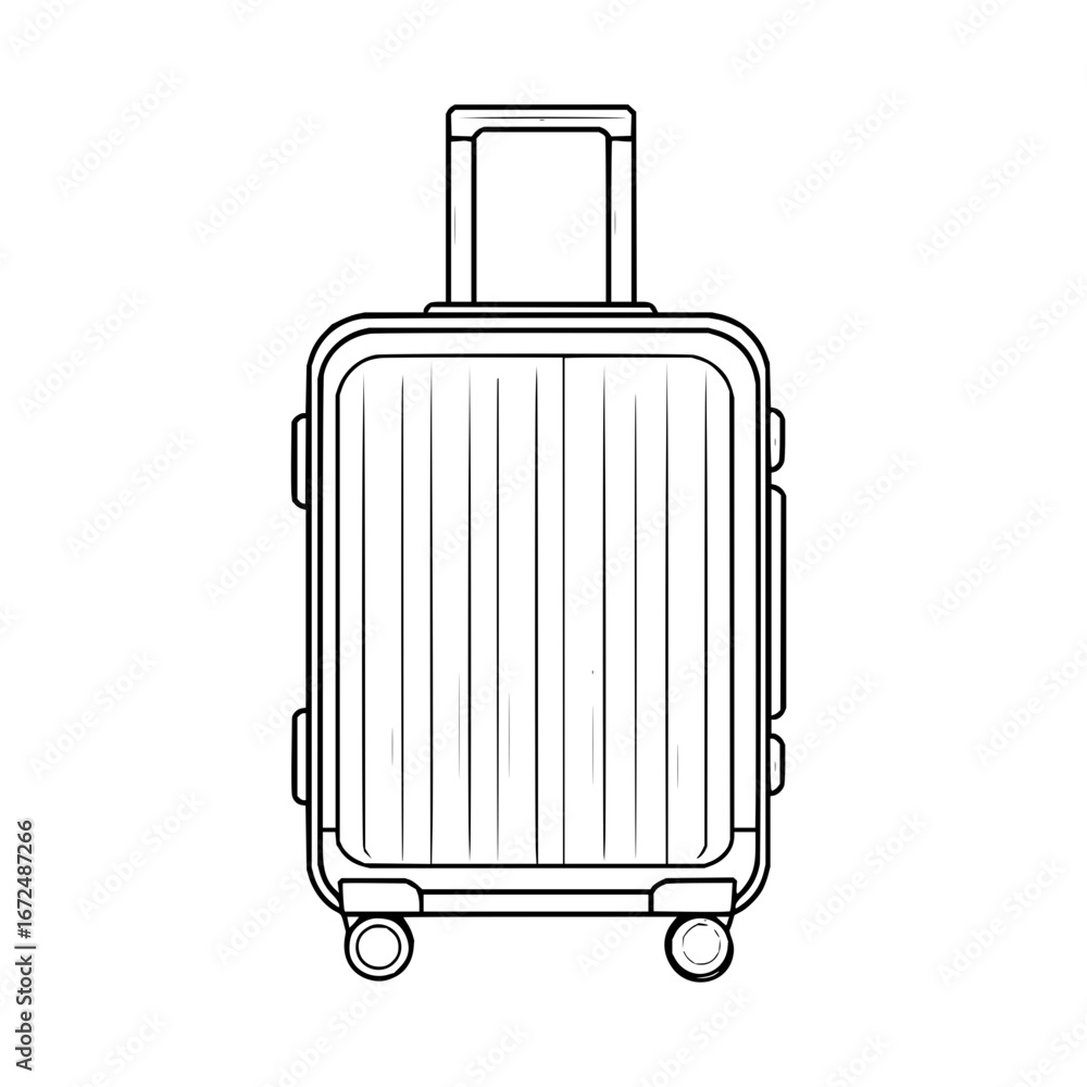 Poster a line drawing of a suitcase with a retractable handle and wheels for travel and transportation need