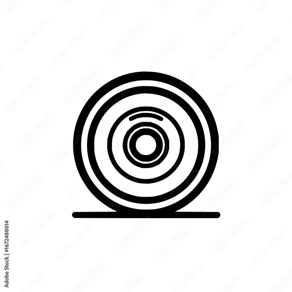 Poster concentric circles with a horizontal line at the bottom in black and white minimalist illustration s