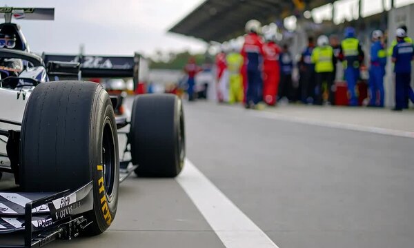 Racing car at pit stop on track