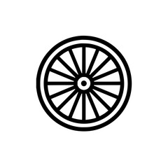 Fototapeta premium A simple black and white illustration of a spoked wheel with a central hub and circular outer rim design