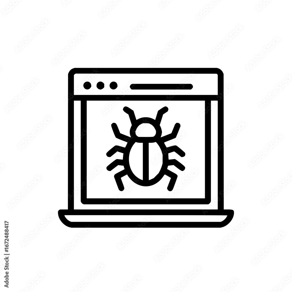 Aufkleber a black outline of a laptop displaying a bug icon on the screen, symbolizing software issues or malw