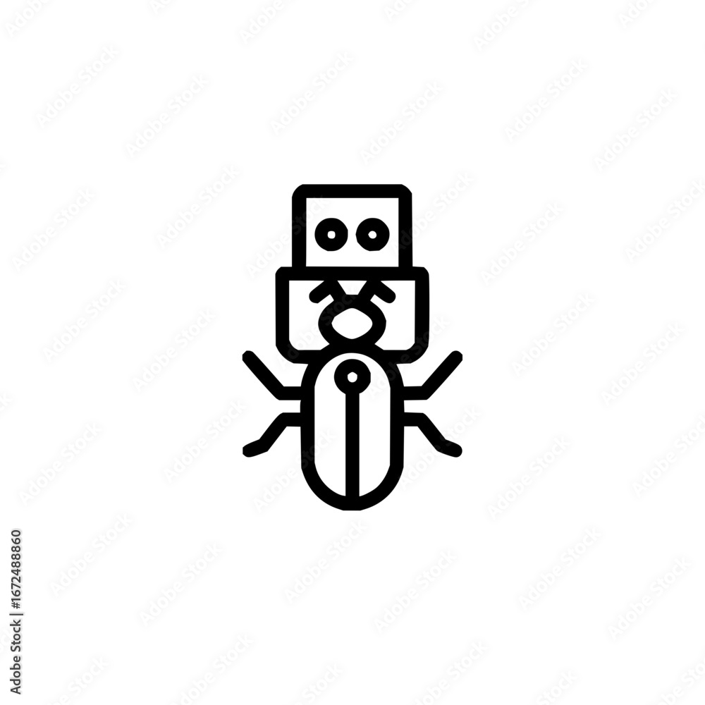 Aufkleber an illustration of a bug with a usb drive on its back in a simple line drawing on a white background