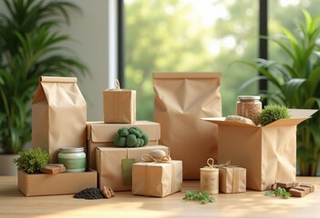 vibrant eco friendly products wrapped recycled packaging sustainable living green choices, colorful, bee, alternative, biodegradable, environment