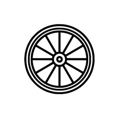 Obraz premium A simple illustration of a spoked wheel with a double rim and a central hub in black outline style