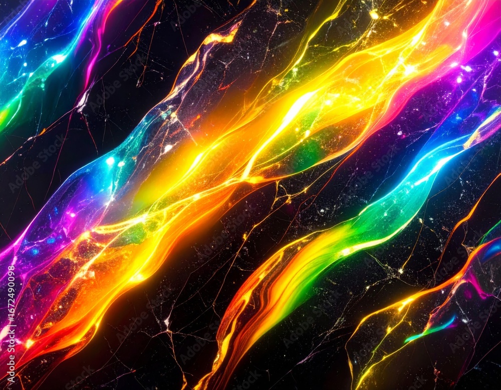 Poster vibrant abstract background with dynamic multi colored light streaks and wavy lines in a swirling pa